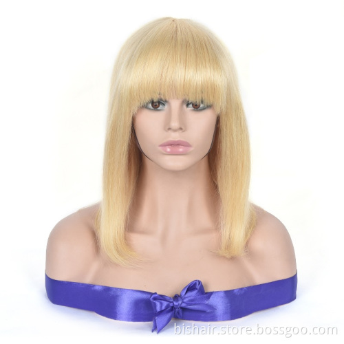 Wholesale Straight Full Machine Pixie Short Bob Wigs With Pink Rose Green Color Brazilian Cut Short Human Hair Wigs With Bang